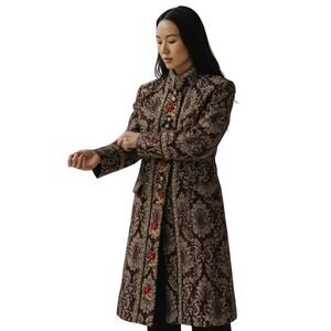 Kenzie Brocade Tapestry Coat Womens 12 Embroidered Elegant Woven Damask Boho